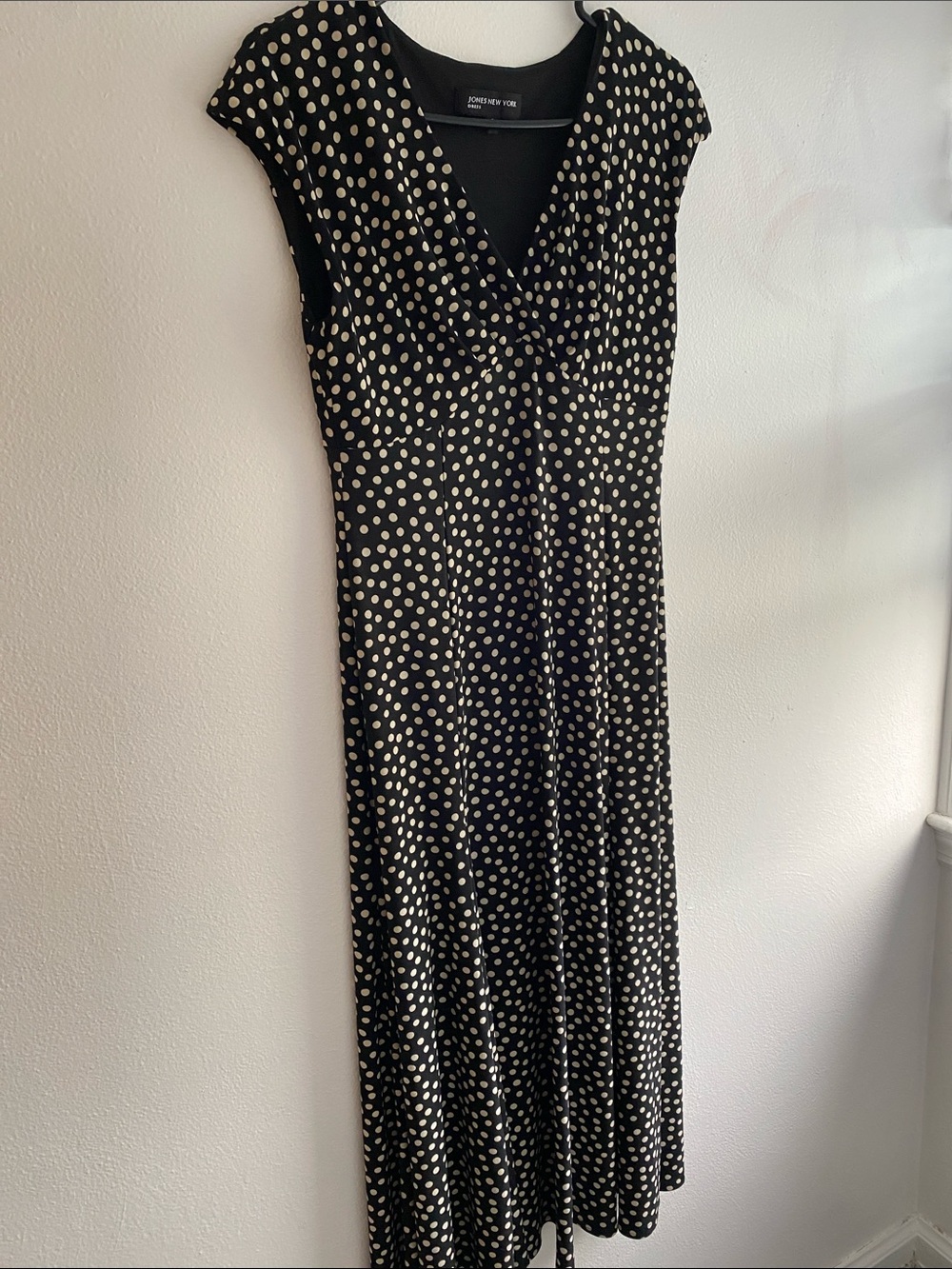 Vintage Jones New York Black and White Polka Dot V-Neck Maxi Dress